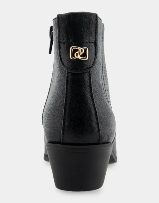 Comfortable Women's Covered Gore Western Ankle Bootie in Black Waxy Leather Leather