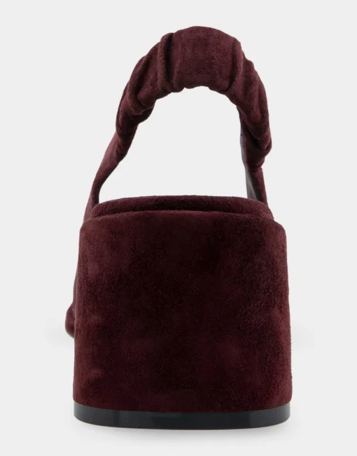 Comfortable Women's Covered Elastic Slingback Block Heel Pump in Deep Aubergine Suede Suede