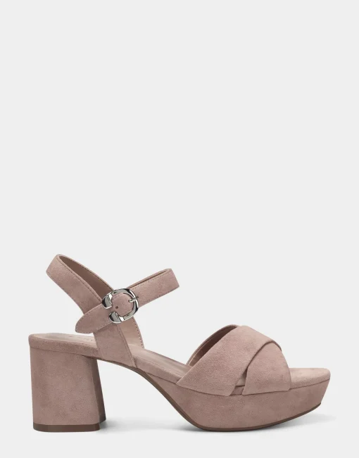 Comfortable Women's Crisscross Platform Sandal in Blush Suede
