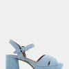 Comfortable Women's Crisscross Platform Sandal in Dusty Blue Suede