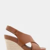 Comfortable Women's Crisscross Velcro Back Footbed Wedge Sandal in Tan Faux Leather