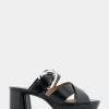 Comfortable Women's Crisscross Platform Slide Sandal in Black Leather
