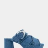 Comfortable Women's Crisscross Platform Slide Sandal in Denim Fabric Denim Fabric