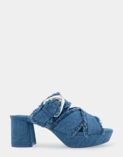 Comfortable Women's Crisscross Platform Slide Sandal in Denim Fabric Denim Fabric