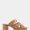 Comfortable Women's Crisscross Platform Slide Sandal in Doe Leather