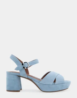 Comfortable Women's Crisscross Platform Sandal in Dusty Blue Suede