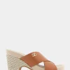 Comfortable Women's Crisscross Footbed Wedge Sandal in Tan Leather Canvas Fabric