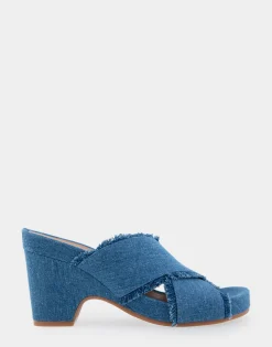 Comfortable Women's Crisscross Footbed Wedge Sandal in Blue Denim