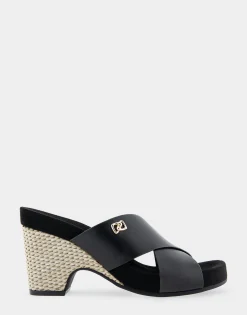 Comfortable Women's Crisscross Footbed Wedge Sandal in Black Leather