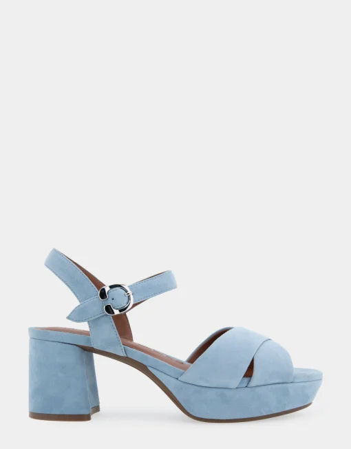 Comfortable Women's Crisscross Platform Sandal in Dusty Blue Suede