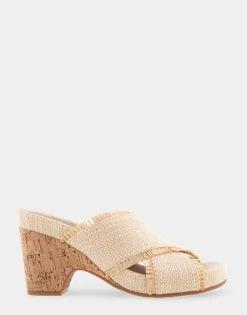 Comfortable Women's Crisscross Footbed Wedge Sandal in Sand Raffia Combo Raffia Fabric
