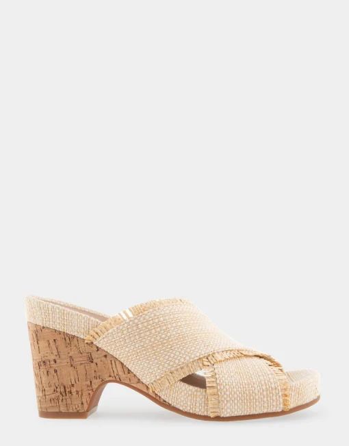 Comfortable Women's Crisscross Footbed Wedge Sandal in Sand Raffia Combo Raffia Fabric
