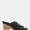 Comfortable Women's Crisscross Footbed Wedge Sandal in Black Raffia Raffia Fabric