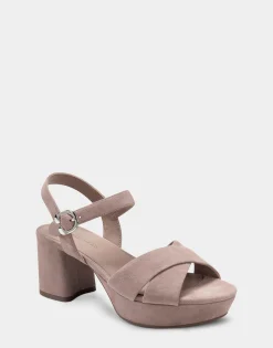 Comfortable Women's Crisscross Platform Sandal in Blush Suede
