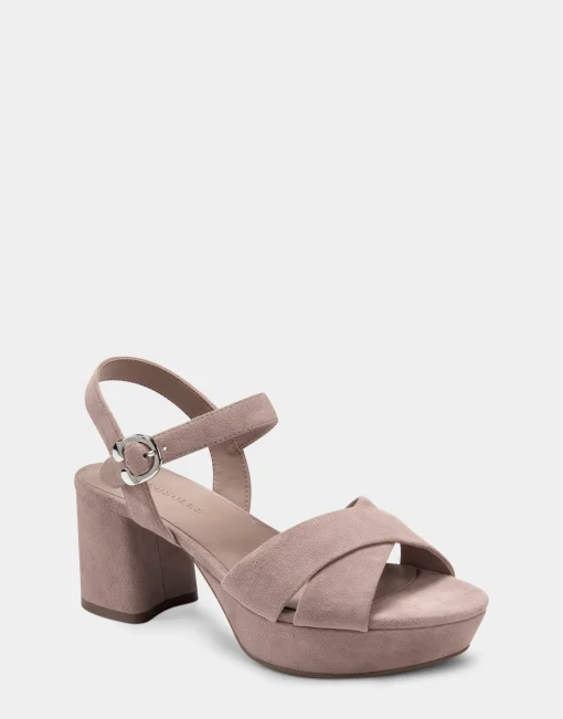 Comfortable Women's Crisscross Platform Sandal in Blush Suede