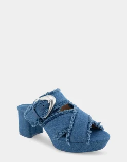 Comfortable Women's Crisscross Platform Slide Sandal in Denim Fabric Denim Fabric