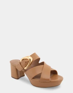 Comfortable Women's Crisscross Platform Slide Sandal in Doe Leather