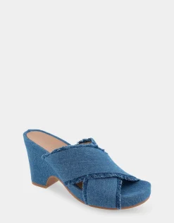 Comfortable Women's Crisscross Footbed Wedge Sandal in Blue Denim