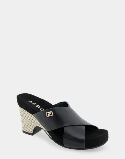 Comfortable Women's Crisscross Footbed Wedge Sandal in Black Leather
