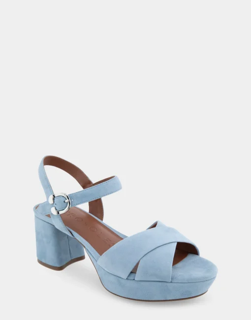 Comfortable Women's Crisscross Platform Sandal in Dusty Blue Suede