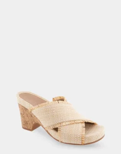 Comfortable Women's Crisscross Footbed Wedge Sandal in Sand Raffia Combo Raffia Fabric
