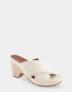 Comfortable Women's Crisscross Footbed Wedge Sandal in Cream Canvas Fabric Canvas Fabric