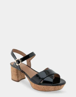 Comfortable Women's Crisscross Platform Sandal in Black Patent Faux Leather