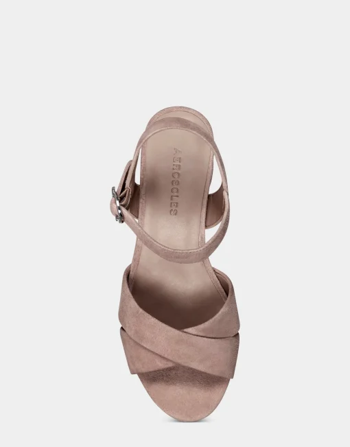 Comfortable Women's Crisscross Platform Sandal in Blush Suede