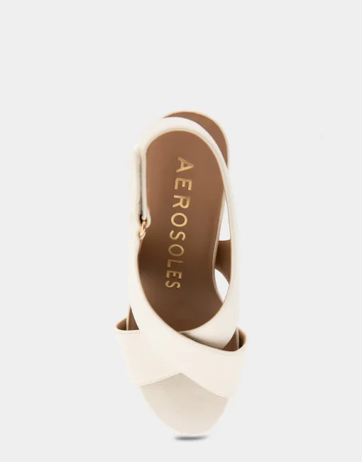 Comfortable Women's Crisscross Velcro Back Footbed Wedge Sandal in Eggnog Faux Leather Faux Suede