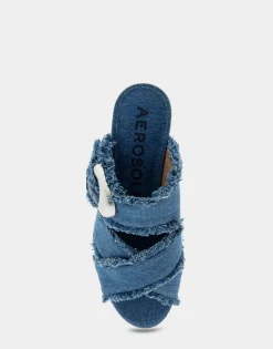 Comfortable Women's Crisscross Platform Slide Sandal in Denim Fabric Denim Fabric
