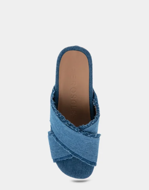 Comfortable Women's Crisscross Footbed Wedge Sandal in Blue Denim