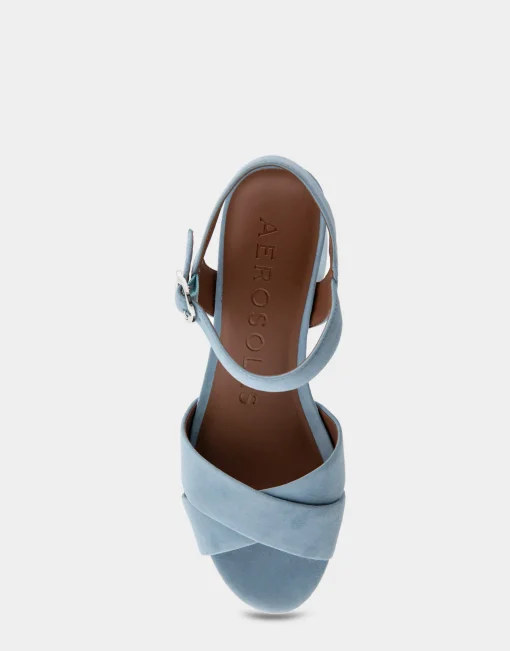 Comfortable Women's Crisscross Platform Sandal in Dusty Blue Suede