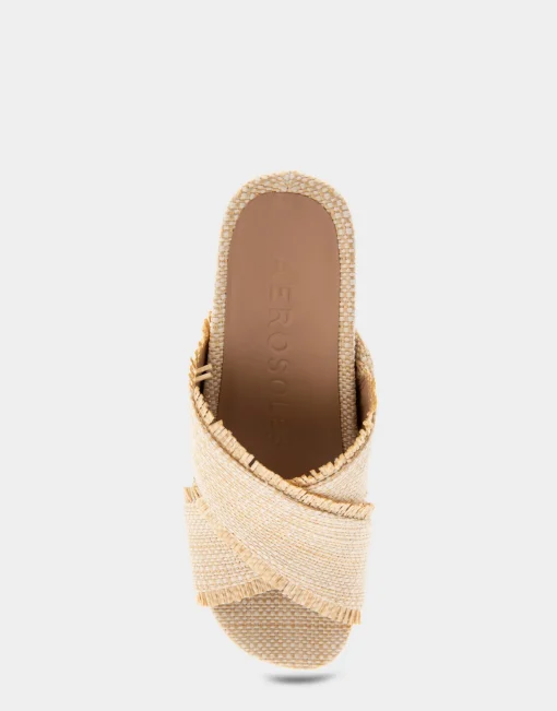 Comfortable Women's Crisscross Footbed Wedge Sandal in Sand Raffia Combo Raffia Fabric
