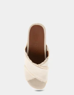 Comfortable Women's Crisscross Footbed Wedge Sandal in Cream Canvas Fabric Canvas Fabric