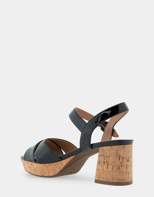 Comfortable Women's Crisscross Platform Sandal in Black Patent Faux Leather