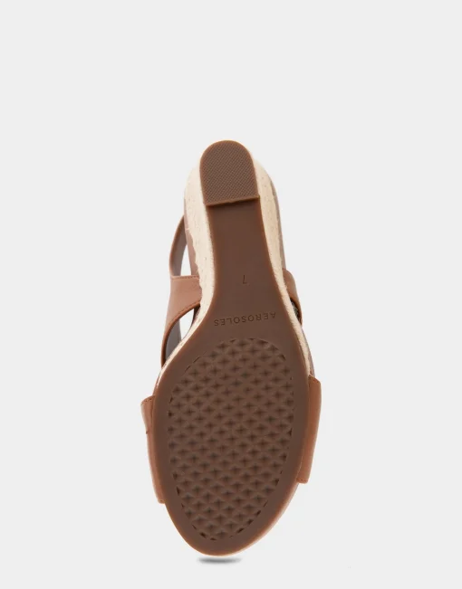 Comfortable Women's Crisscross Velcro Back Footbed Wedge Sandal in Tan Faux Leather