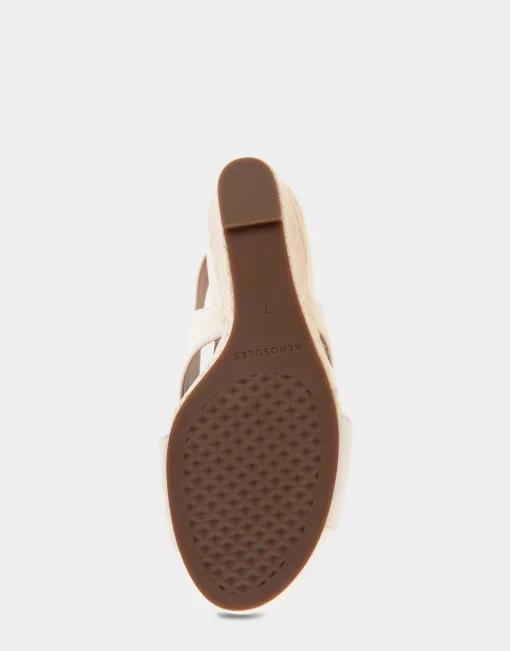 Comfortable Women's Crisscross Velcro Back Footbed Wedge Sandal in Eggnog Faux Leather Faux Suede
