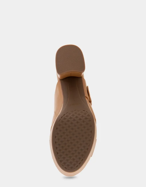 Comfortable Women's Crisscross Platform Slide Sandal in Doe Leather