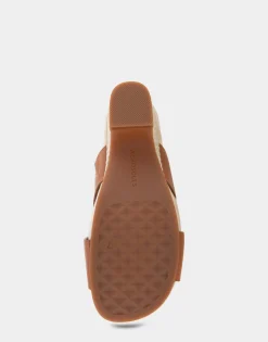 Comfortable Women's Crisscross Footbed Wedge Sandal in Tan Leather Canvas Fabric