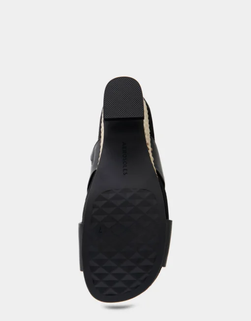 Comfortable Women's Crisscross Footbed Wedge Sandal in Black Leather