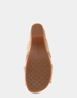 Comfortable Women's Crisscross Footbed Wedge Sandal in Sand Raffia Combo Raffia Fabric