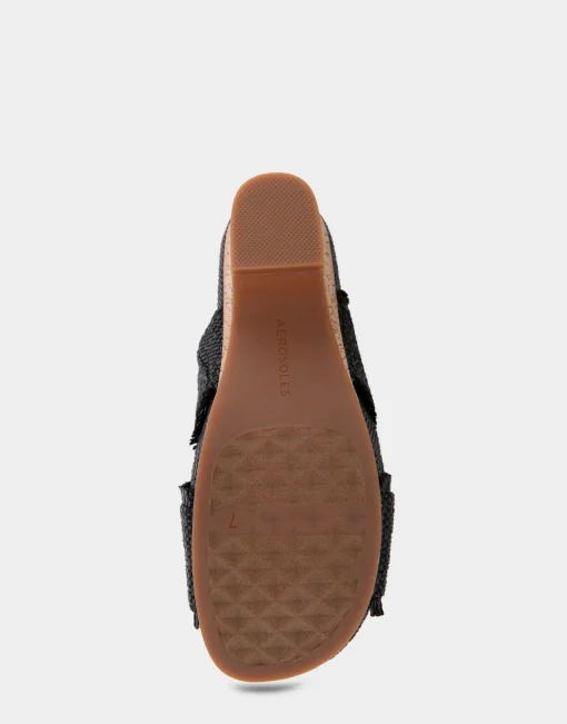 Comfortable Women's Crisscross Footbed Wedge Sandal in Black Raffia Raffia Fabric