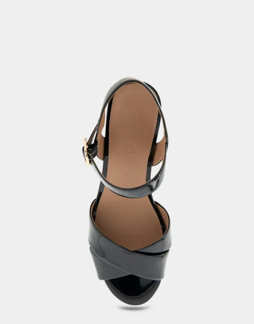 Comfortable Women's Crisscross Platform Sandal in Black Patent Faux Leather