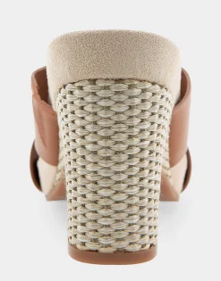 Comfortable Women's Crisscross Footbed Wedge Sandal in Tan Leather Canvas Fabric