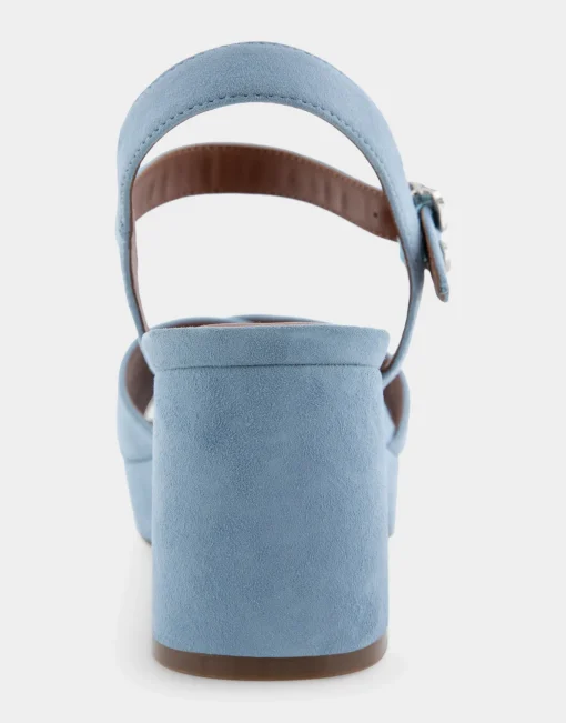 Comfortable Women's Crisscross Platform Sandal in Dusty Blue Suede