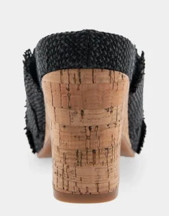Comfortable Women's Crisscross Footbed Wedge Sandal in Black Raffia Raffia Fabric