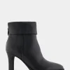 Comfortable Women's Cuffed Point Toe Crepe Sole Stiletto Bootie in Black Leather Leather