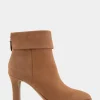 Comfortable Women's Cuffed Point Toe Crepe Sole Stiletto Bootie in Camel Pebbled Nubuck Leather