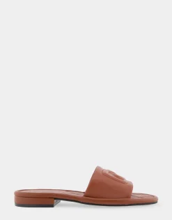 Comfortable Women's Debossed Chain Link Slide Sandal in Gingerbread Leather