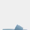 Comfortable Women's Debossed Chain Link Slide Sandal in Dusty Blue Leather